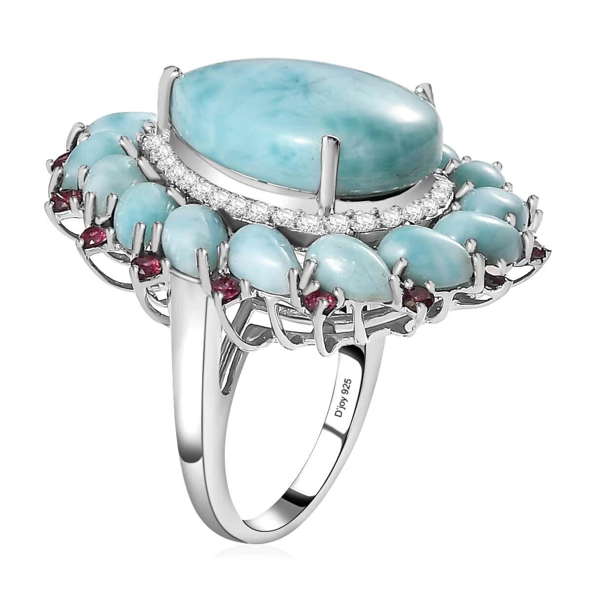 Larimar Floral Ring, Multi Gemstone Cocktail Ring, Sterling Silver Ring, Larimar Cluster Ring 6 Larimar Floral Ring, Multi Gemstone Cocktail Ring, Sterling Silver Ring, Larimar Cluster Ring - Image 4