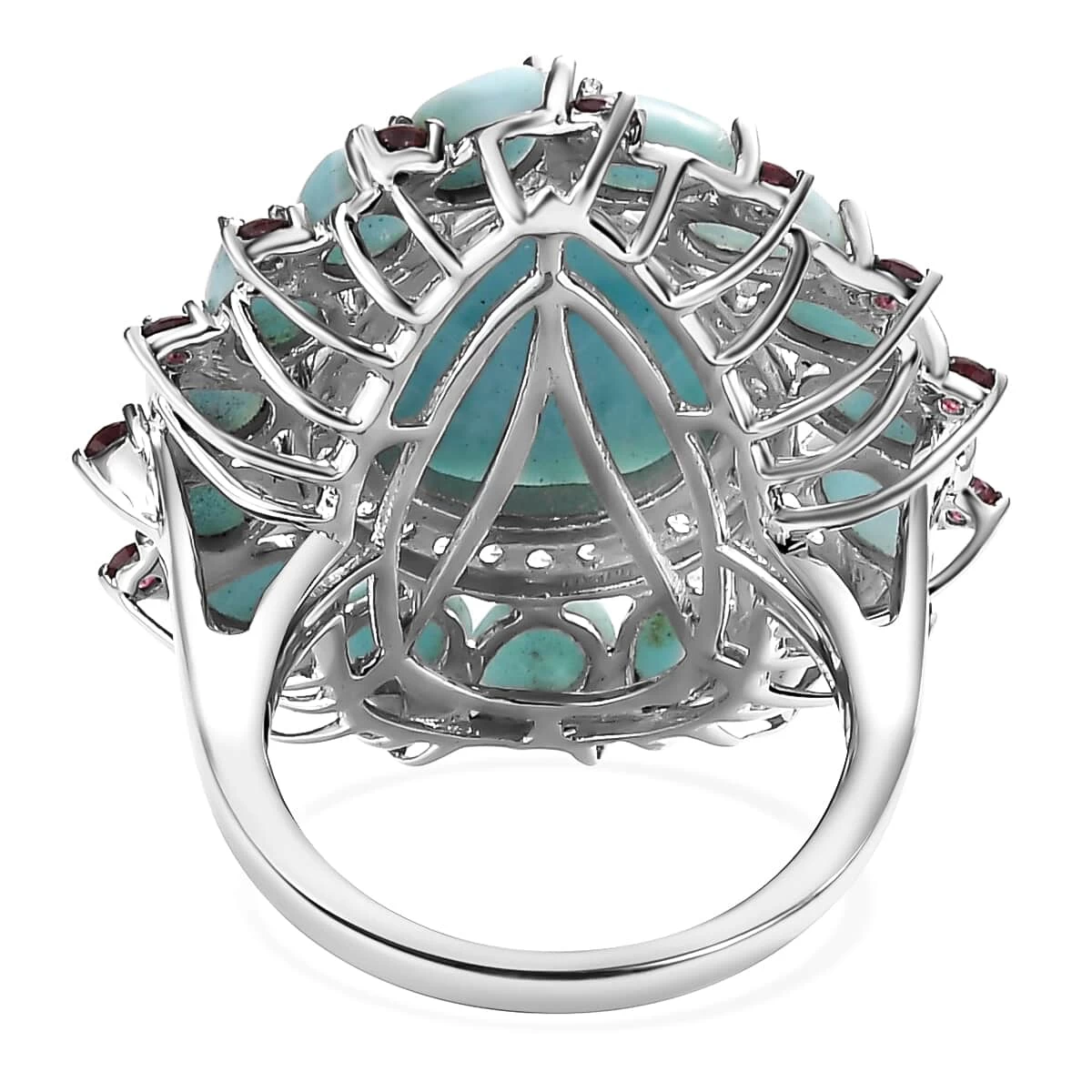 Larimar Floral Ring, Multi Gemstone Cocktail Ring, Sterling Silver Ring, Larimar Cluster Ring 7 Larimar Floral Ring, Multi Gemstone Cocktail Ring, Sterling Silver Ring, Larimar Cluster Ring - Image 5