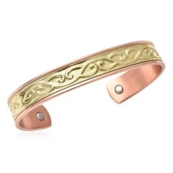 Magnetic By Design Swirl Pattern Cuff Bracelet | Durable Cuff Bracelet | Dual Tone Cuff Bracelet |Cuff Bracelet In Rosetone And Goldtone (7.50 In)