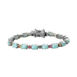 Larimar And Multi-Tourmaline Bracelet In Platinum Over Sterling Silver (8.00 In) 10.70 Grams 18.65 Ctw
