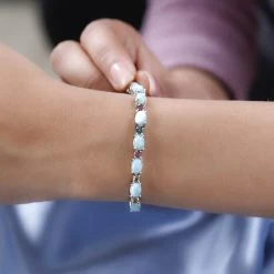 Larimar And Multi-Tourmaline Bracelet In Platinum Over Sterling Silver (8.00 In) 10.70 Grams 18.65 Ctw -Jewelry store 7381818 2