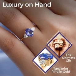 LUXORO 10K Yellow Gold AAA Tanzanite, Moissanite Trilogy Ring 1.15 Ctw -Jewelry store 7382224 2