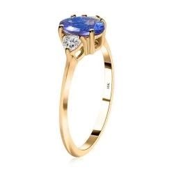 LUXORO 10K Yellow Gold AAA Tanzanite, Moissanite Trilogy Ring 1.15 Ctw -Jewelry store 7382224 3