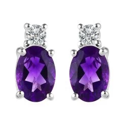 Amethyst And White Topaz Stud Earrings In Sterling Silver And Stainless Steel 1.60 Ctw