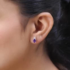 Amethyst And White Topaz Stud Earrings In Sterling Silver And Stainless Steel 1.60 Ctw -Jewelry store 7384152 2