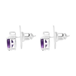 Amethyst And White Topaz Stud Earrings In Sterling Silver And Stainless Steel 1.60 Ctw -Jewelry store 7384152 3