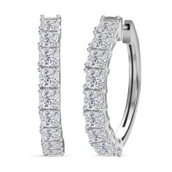 Moissanite Hoop Earrings In Platinum Over Sterling Silver 5.50 Ctw