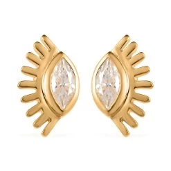 Moissanite Evil Eye Protector Earrings In Vermeil YG Over Sterling Silver 0.65 Ctw
