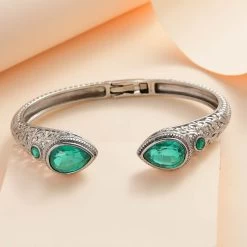 Emeraldine Quartz (Triplet) Cuff Bracelet In Stainless Steel (7.25 In) 12.50 Ctw -Jewelry store 7386229 1