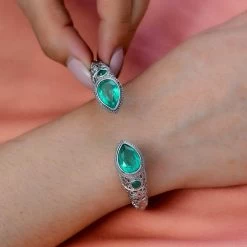 Emeraldine Quartz (Triplet) Cuff Bracelet In Stainless Steel (7.25 In) 12.50 Ctw -Jewelry store 7386229 2