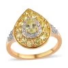 Natural Chrysoberyl And Natural White Zircon Double Halo Ring In Vermeil Yellow Gold Over Sterling Silver 2.00 Ctw -Jewelry store 7386375