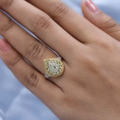 Natural Chrysoberyl And Natural White Zircon Double Halo Ring In Vermeil Yellow Gold Over Sterling Silver 2.00 Ctw -Jewelry store 7386375 2