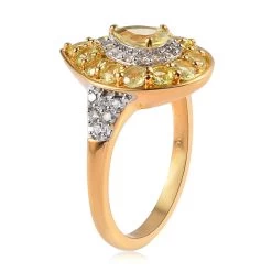 Natural Chrysoberyl And Natural White Zircon Double Halo Ring In Vermeil Yellow Gold Over Sterling Silver 2.00 Ctw -Jewelry store 7386375 3