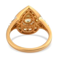 Natural Chrysoberyl And Natural White Zircon Double Halo Ring In Vermeil Yellow Gold Over Sterling Silver 2.00 Ctw -Jewelry store 7386375 4