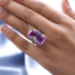 Artisan Crafted African Lilac Quartz (Triplet) Solitaire Dragon Ring In Sterling Silver 14.25 Ctw -Jewelry store 7386458 2
