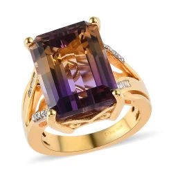 AAA Anahi Ametrine And Diamond Split Shank Ring In Vermeil Yellow Gold Over Sterling Silver 11.90 Ctw