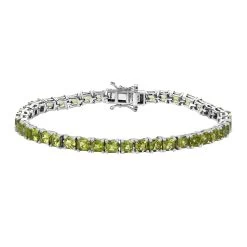 Asscher Cut Arizona Peridot Tennis Bracelet In Platinum Over Sterling Silver (7.25 In) 13.85 Ctw
