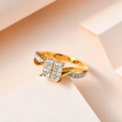 Moissanite Twisted Shank Ring In Platinum Over And Vermeil YG Over Sterling Silver (Delivery In 7-10 Business Days) 0.85 Ctw -Jewelry store 7387245 1