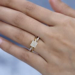 Moissanite Twisted Shank Ring In Platinum Over And Vermeil YG Over Sterling Silver (Delivery In 7-10 Business Days) 0.85 Ctw -Jewelry store 7387245 2