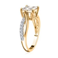 Moissanite Twisted Shank Ring In Platinum Over And Vermeil YG Over Sterling Silver (Delivery In 7-10 Business Days) 0.85 Ctw -Jewelry store 7387245 3