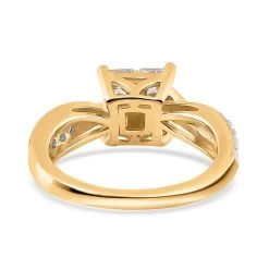 Moissanite Twisted Shank Ring In Platinum Over And Vermeil YG Over Sterling Silver (Delivery In 7-10 Business Days) 0.85 Ctw -Jewelry store 7387245 4