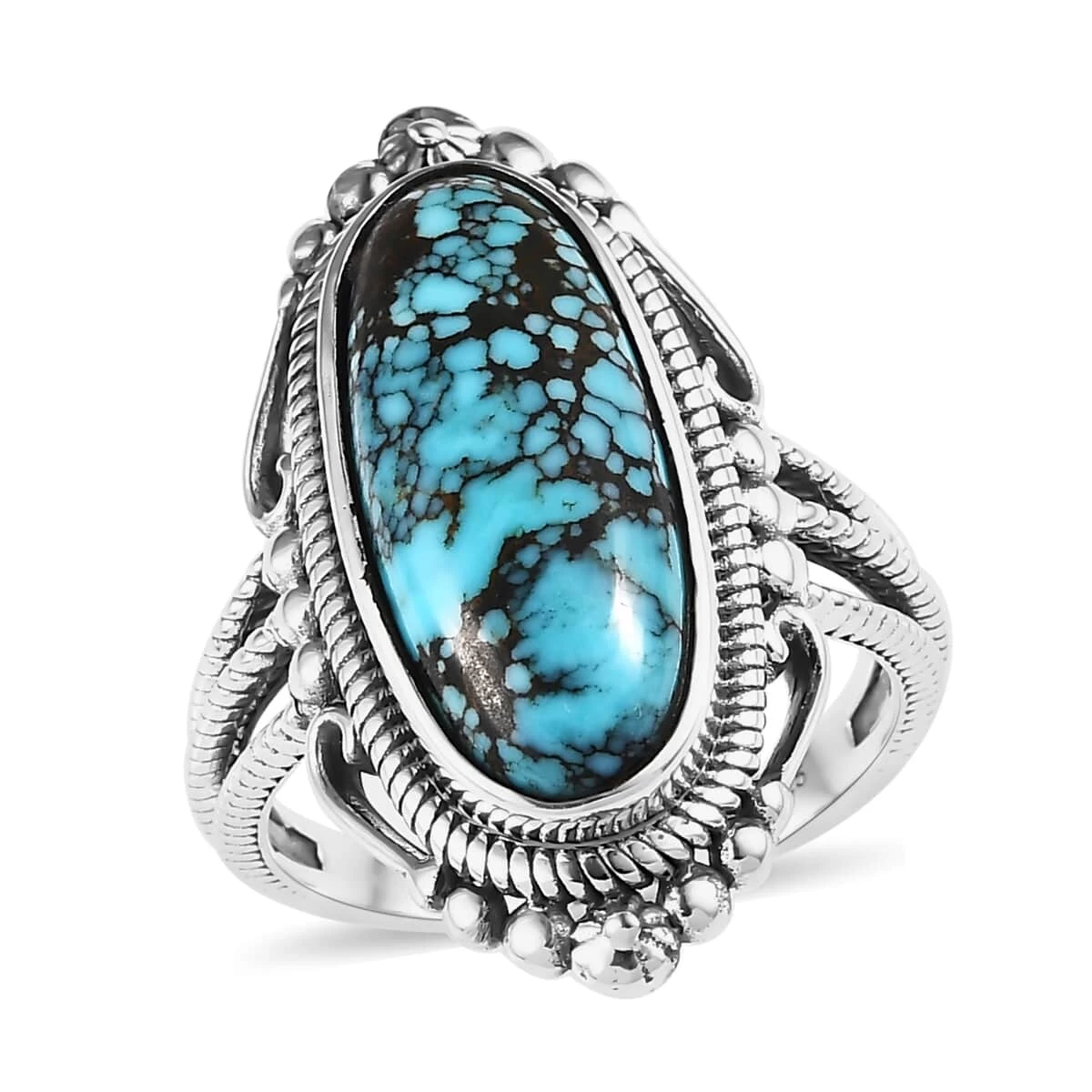 Artisan Crafted Blue Moon Turquoise Elongated Ring In Sterling Silver 5.35 Ctw 3 Artisan Crafted Blue Moon Turquoise Elongated Ring In Sterling Silver 5.35 Ctw