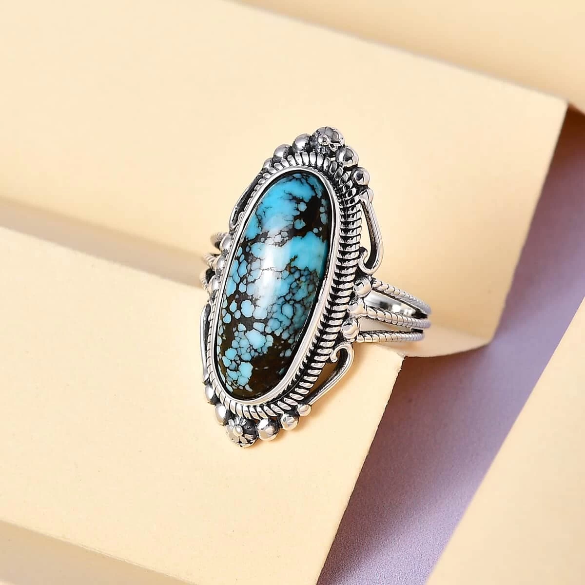 Artisan Crafted Blue Moon Turquoise Elongated Ring In Sterling Silver 5.35 Ctw 4 Artisan Crafted Blue Moon Turquoise Elongated Ring In Sterling Silver 5.35 Ctw - Image 2