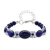 Lapis Lazuli, Blue Glass Beaded Bracelet In Silvertone (8.00 In) 59.00 Ctw 1 Lapis Lazuli, Blue Glass Beaded Bracelet In Silvertone (8.00 In) 59.00 Ctw -Jewelry store 7388178
