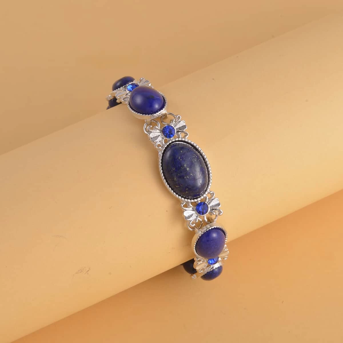 Lapis Lazuli, Blue Glass Beaded Bracelet In Silvertone (8.00 In) 59.00 Ctw 4 Lapis Lazuli, Blue Glass Beaded Bracelet In Silvertone (8.00 In) 59.00 Ctw - Image 2