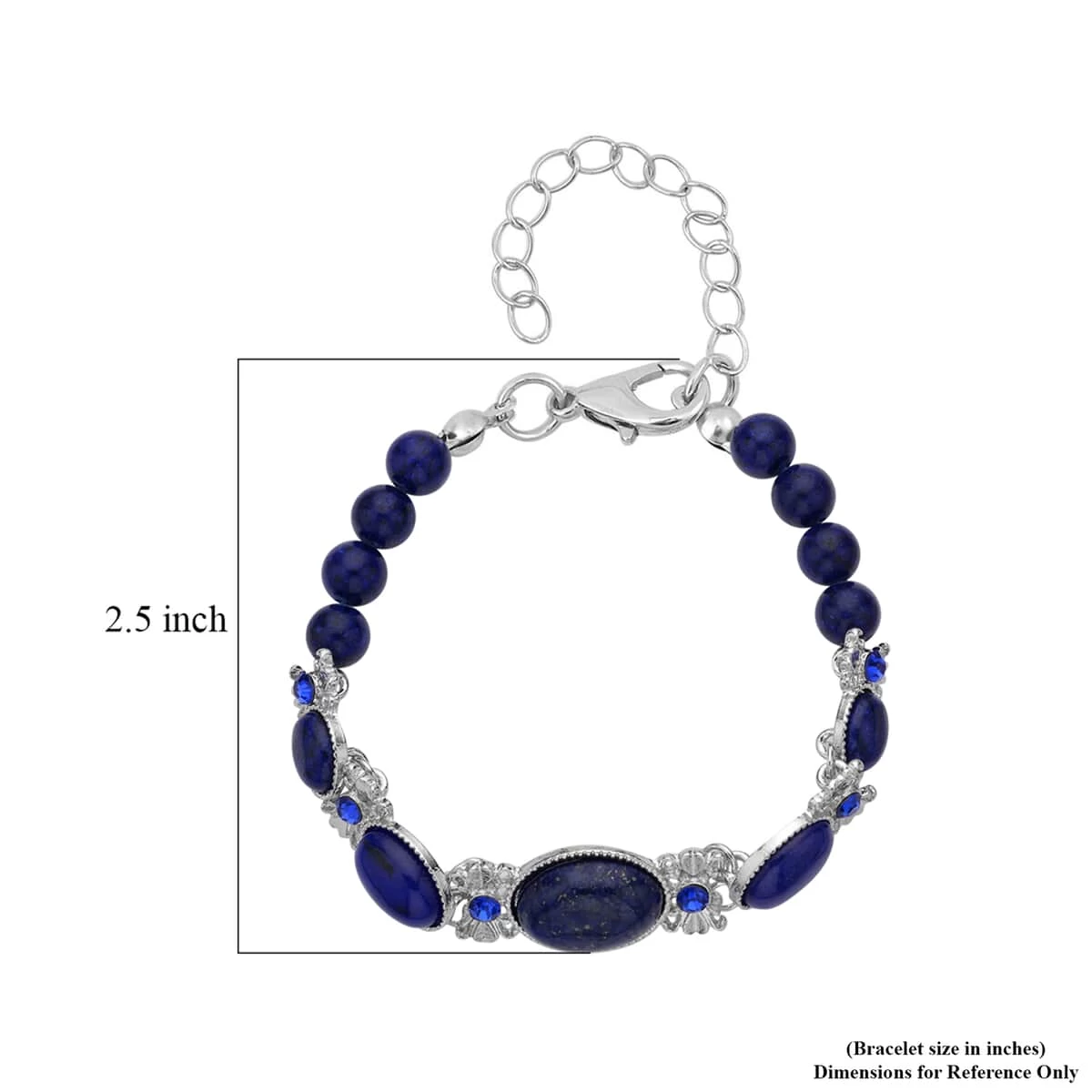Lapis Lazuli, Blue Glass Beaded Bracelet In Silvertone (8.00 In) 59.00 Ctw 5 Lapis Lazuli, Blue Glass Beaded Bracelet In Silvertone (8.00 In) 59.00 Ctw - Image 3