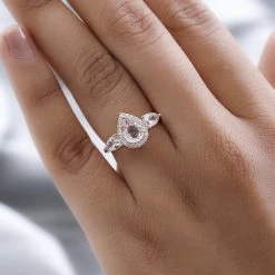 Marropino Morganite And White Zircon Halo Ring In Vermeil Rose Gold Over Sterling Silver 1.80 Ctw -Jewelry store 7388934 2