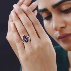 Watermelon Quartz (Triplet) And Orissa Rhodolite Garnet Ring In Platinum Over Sterling Silver 14.00 Ctw -Jewelry store 7389034 2