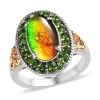 Canadian Ammolite And Multi Gemstone Halo Ring In Vermeil YG And Platinum Over Sterling Silver 0.65 Ctw -Jewelry store 7389623
