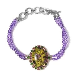 Tasmanian Stichtite And Multi Gemstone Bracelet In Vermeil YG And Platinum Over Sterling Silver (7.25 In) 31.00 Ctw