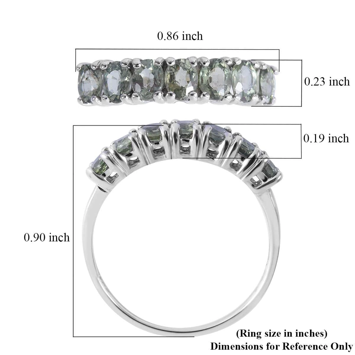 Madagascar Green Sapphire 7 Stone Ring In Platinum Over Sterling Silver 1.60 Ctw 7 Madagascar Green Sapphire 7 Stone Ring In Platinum Over Sterling Silver 1.60 Ctw - Image 5