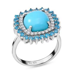 Sleeping Beauty Turquoise And Multi Gemstone Cocktail Ring In Platinum Over Sterling Silver 6.25 Ctw -Jewelry store 7416501 2