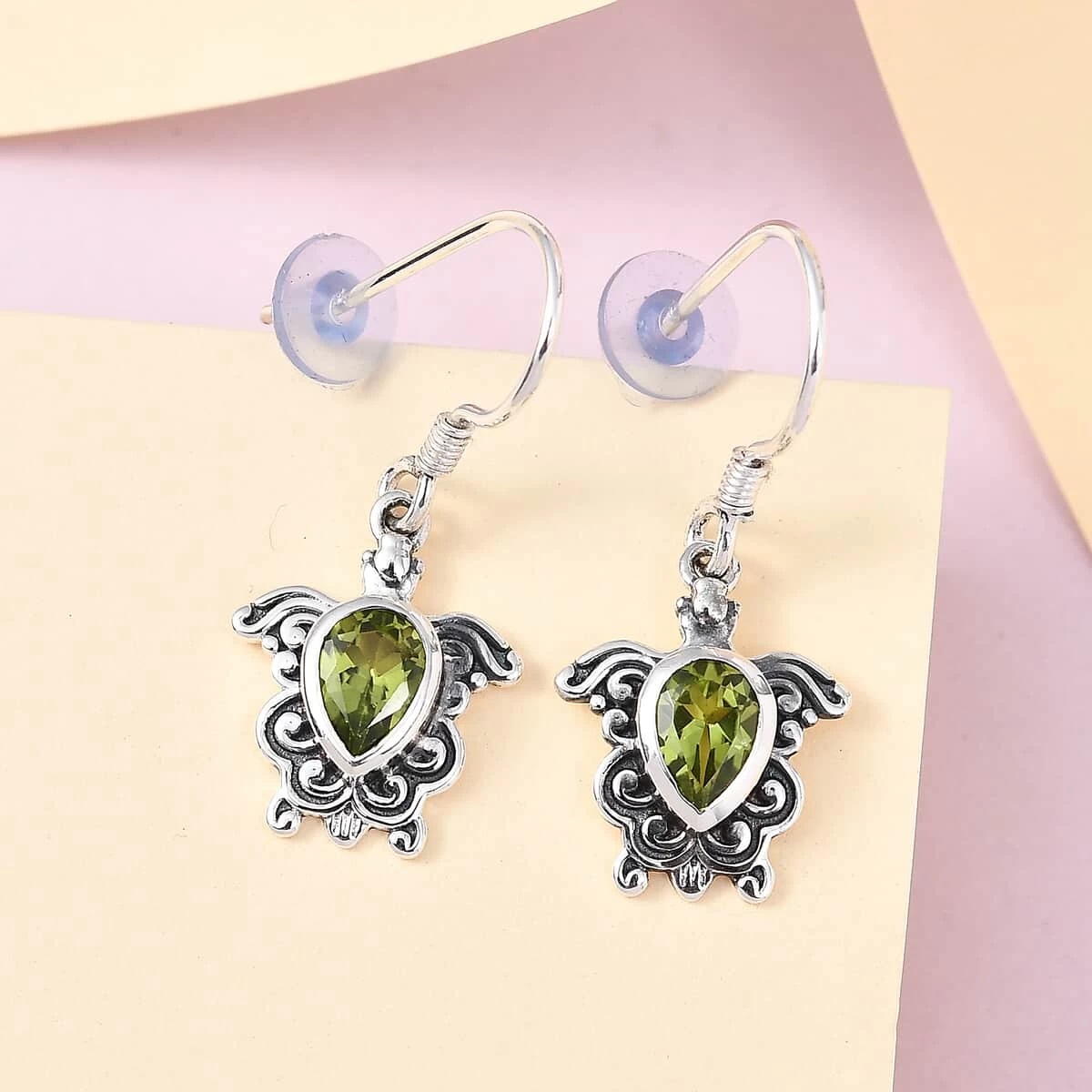 Artisan Crafted Arizona Peridot Turtle Earrings In Sterling Silver 1.50 Ctw 4 Artisan Crafted Arizona Peridot Turtle Earrings In Sterling Silver 1.50 Ctw - Image 2
