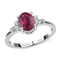 RHAPSODY 950 Platinum AAAA Ouro Fino Rubellite And E-F VS Diamond Ring 3.65 Grams 1.20 Ctw (Delivery 7-10 Business Days)