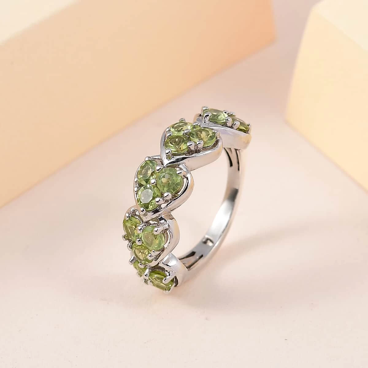 Arizona Peridot Heart Shape Ring In Platinum Over Sterling Silver 1.85 Ctw 4 Arizona Peridot Heart Shape Ring In Platinum Over Sterling Silver 1.85 Ctw - Image 2