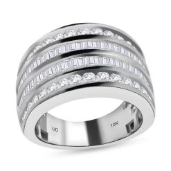 10K White Gold Diamond (G-H, SI) Multi Row Ring, Wedding Band Ring For Women (8.80 G) 2.00 Ctw