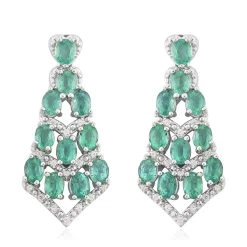 AAA Kagem Emerald And White Zircon Earrings In Sterling Silver 3.70 Ctw