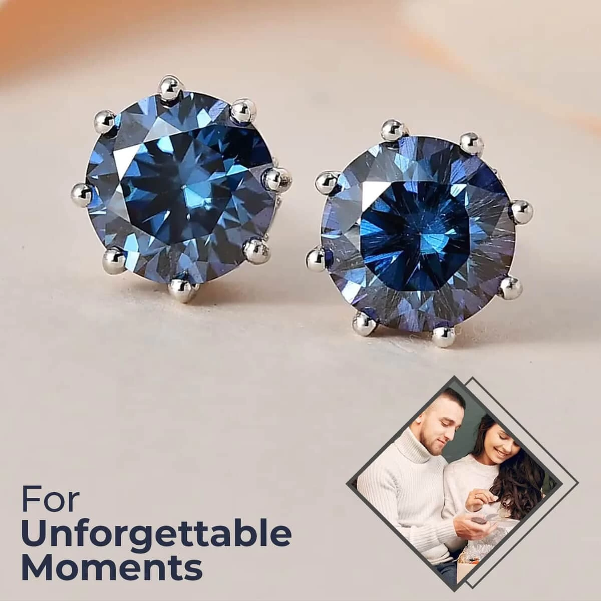 Blue Moissanite And White Moissanite Earrings In Platinum Over Sterling Silver 2.50 Ctw 4 Blue Moissanite And White Moissanite Earrings In Platinum Over Sterling Silver 2.50 Ctw - Image 2