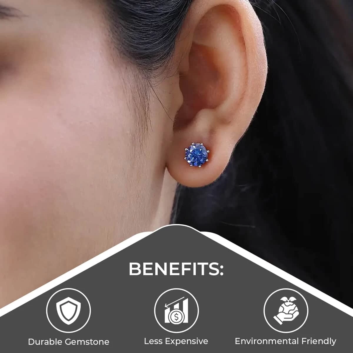 Blue Moissanite And White Moissanite Earrings In Platinum Over Sterling Silver 2.50 Ctw 6 Blue Moissanite And White Moissanite Earrings In Platinum Over Sterling Silver 2.50 Ctw - Image 4