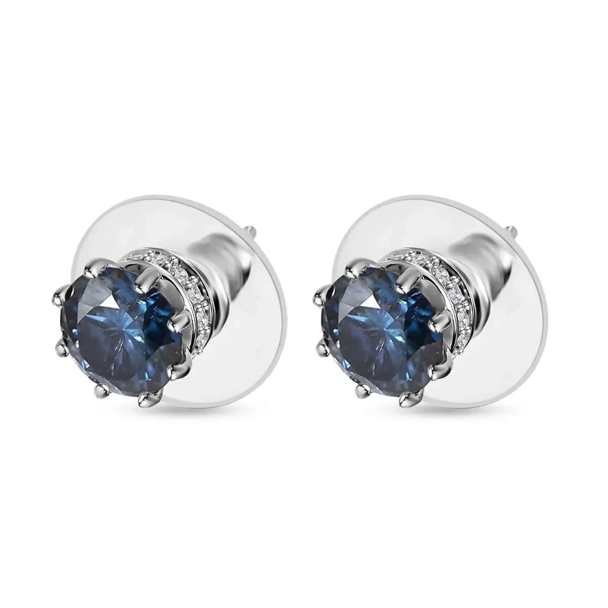 Blue Moissanite And White Moissanite Earrings In Platinum Over Sterling Silver 2.50 Ctw 7 Blue Moissanite And White Moissanite Earrings In Platinum Over Sterling Silver 2.50 Ctw - Image 5