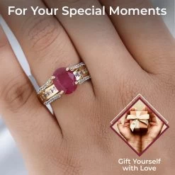 Niassa Ruby Ring, White Topaz Accent Ring, Vermeil Yellow Gold Over Sterling Silver Ring 4.75 Ctw 11 Niassa Ruby Ring, White Topaz Accent Ring, Vermeil Yellow Gold Over Sterling Silver Ring 4.75 Ctw -Jewelry store 7460702 2