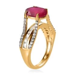 Niassa Ruby Ring, White Topaz Accent Ring, Vermeil Yellow Gold Over Sterling Silver Ring 4.75 Ctw 12 Niassa Ruby Ring, White Topaz Accent Ring, Vermeil Yellow Gold Over Sterling Silver Ring 4.75 Ctw -Jewelry store 7460702 3