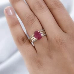 Niassa Ruby Ring, White Topaz Accent Ring, Vermeil Yellow Gold Over Sterling Silver Ring 4.75 Ctw 14 Niassa Ruby Ring, White Topaz Accent Ring, Vermeil Yellow Gold Over Sterling Silver Ring 4.75 Ctw -Jewelry store 7460702 5