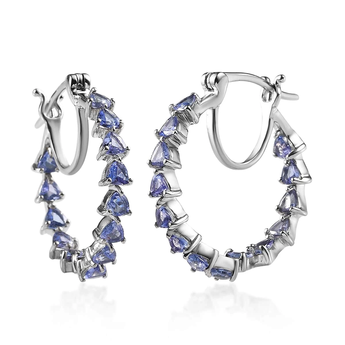 Tanzanite Inside Out Hoop Earrings In Platinum Over Sterling Silver 3.00 Ctw 3 Tanzanite Inside Out Hoop Earrings In Platinum Over Sterling Silver 3.00 Ctw