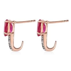 Ilakaka Hot Pink Sapphire Earrings, Pink Sapphire J Hoop Earrings, White Topaz Accent Earrings, Vermeil Rose Gold Over Sterling Silver Earrings 4.00 Ctw -Jewelry store 7460933 3