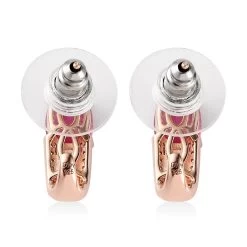 Ilakaka Hot Pink Sapphire Earrings, Pink Sapphire J Hoop Earrings, White Topaz Accent Earrings, Vermeil Rose Gold Over Sterling Silver Earrings 4.00 Ctw -Jewelry store 7460933 4